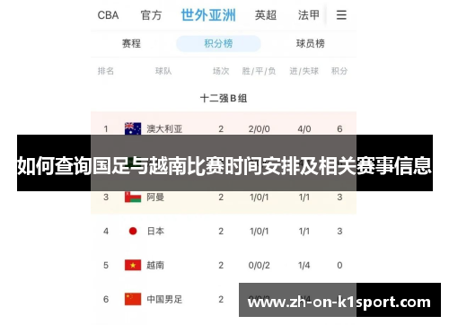 如何查询国足与越南比赛时间安排及相关赛事信息
